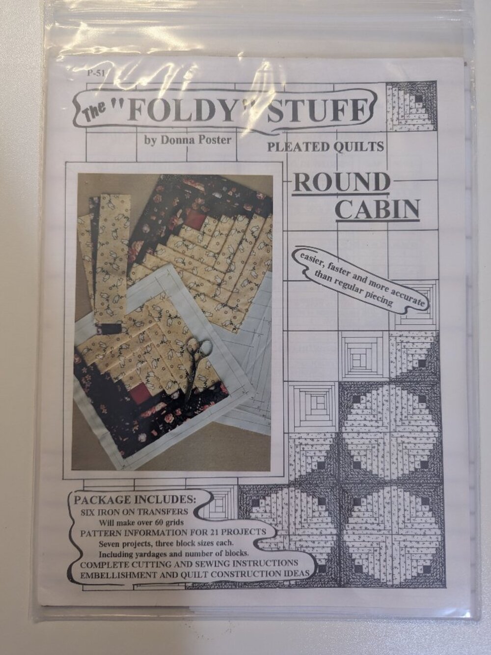 The "Foldy" Stuff by Donna Poster Pleated Quilts Round Cabin Iron On Transfers